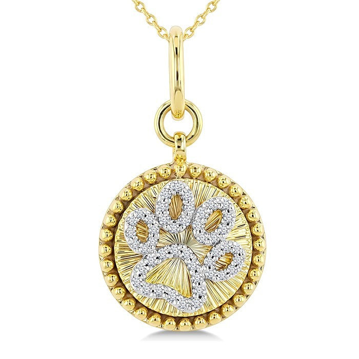 1/6 Ctw Round Cut Diamond Dog Paw Round Fluted Medallion Fashion Pendant With Chain in 10K Yellow and White Gold