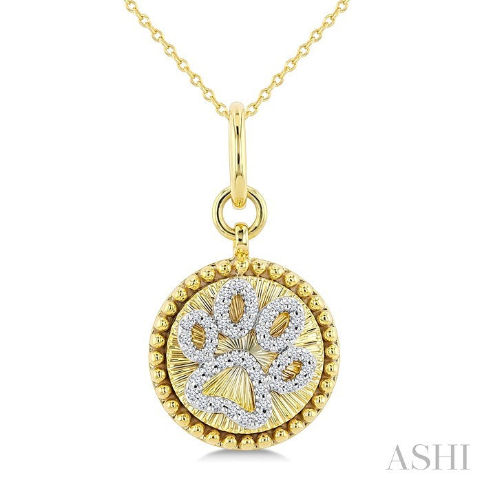 1/6 Ctw Round Cut Diamond Dog Paw Round Fluted Medallion Fashion Pendant With Chain in 10K Yellow and White Gold