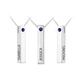 2.50 MM Round Shape Sapphire 'Isabella, Jessica, Michael' Precious Engraved Bar Name Pendant With Chain in 14K White Gold