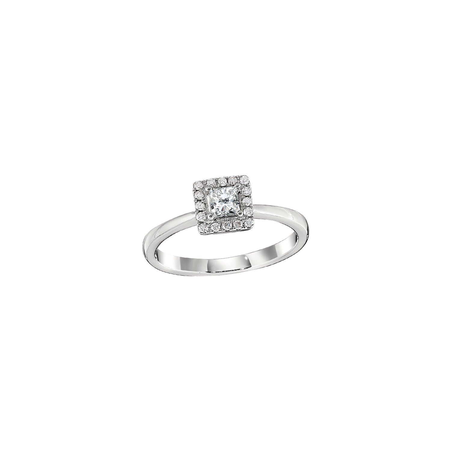 Diamond Princess Shaped Halo Engagement Ring