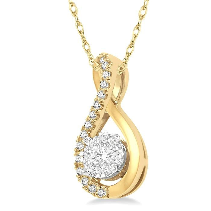 1/5 Ctw Twisted Loop Shine Bright Round Cut Diamond Pendant in 14K Yellow and White Gold with chain