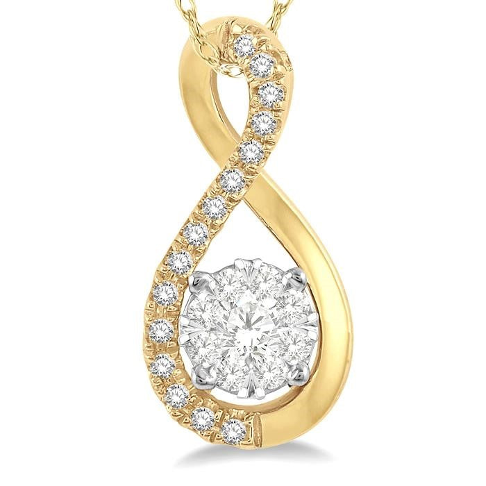 1/5 Ctw Twisted Loop Shine Bright Round Cut Diamond Pendant in 14K Yellow and White Gold with chain