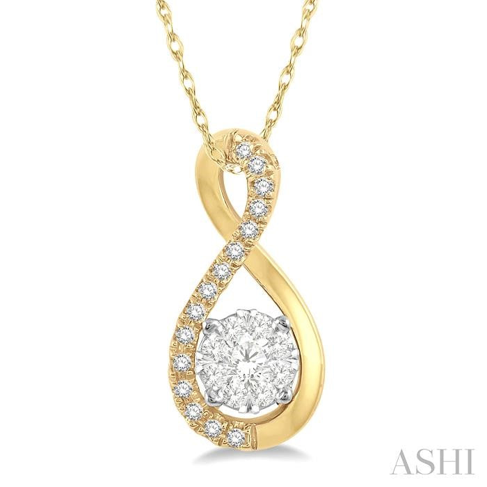 1/5 Ctw Twisted Loop Shine Bright Round Cut Diamond Pendant in 14K Yellow and White Gold with chain