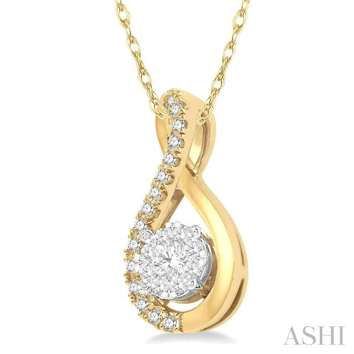 1/5 Ctw Twisted Loop Shine Bright Round Cut Diamond Pendant in 14K Yellow and White Gold with chain
