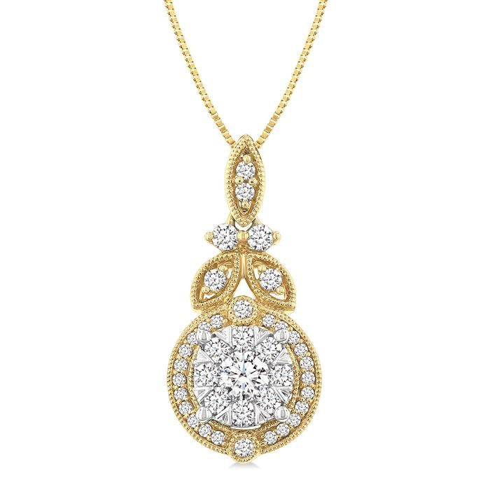 1/2 Ctw Shine Bright Circular Shape Round Cut Diamond Pendant With Chain in 14K Yellow and White Gold