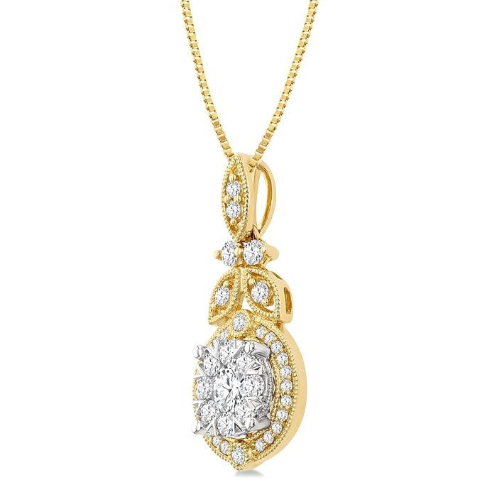 1/2 Ctw Shine Bright Circular Shape Round Cut Diamond Pendant With Chain in 14K Yellow and White Gold