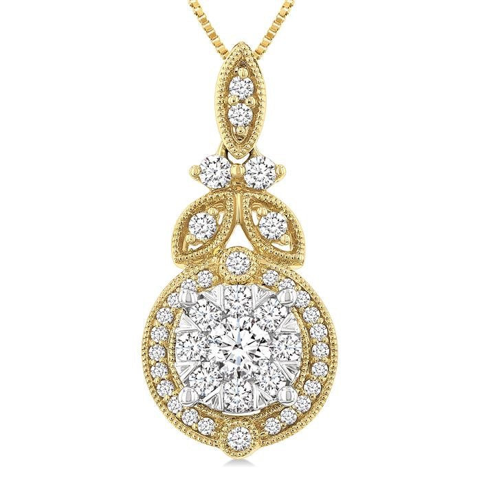 1/2 Ctw Shine Bright Circular Shape Round Cut Diamond Pendant With Chain in 14K Yellow and White Gold