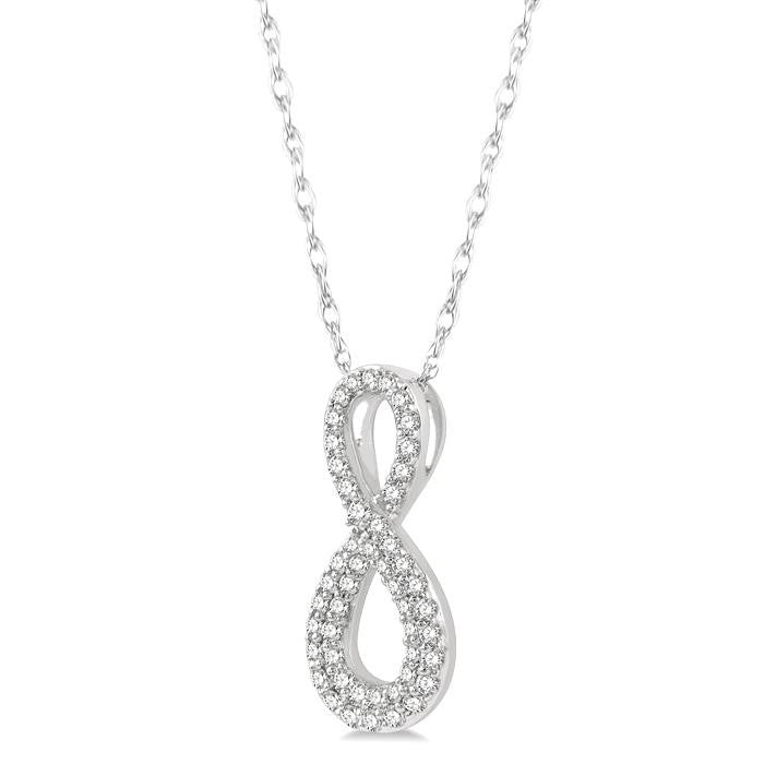 1/4 Ctw Round Cut Diamond Infinity Pendant With Chain in 14K White Gold