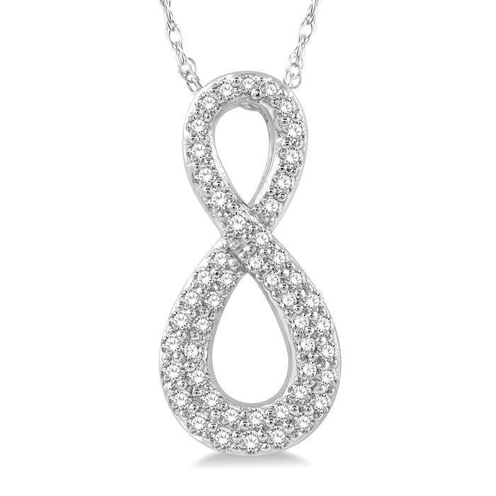 1/4 Ctw Round Cut Diamond Infinity Pendant With Chain in 14K White Gold