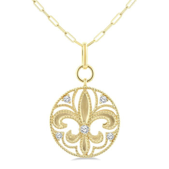Fleur De Lis Medallion Diamond Fashion Pendant