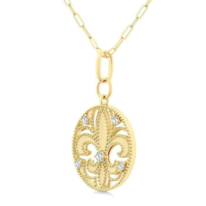 Fleur De Lis Medallion Diamond Fashion Pendant