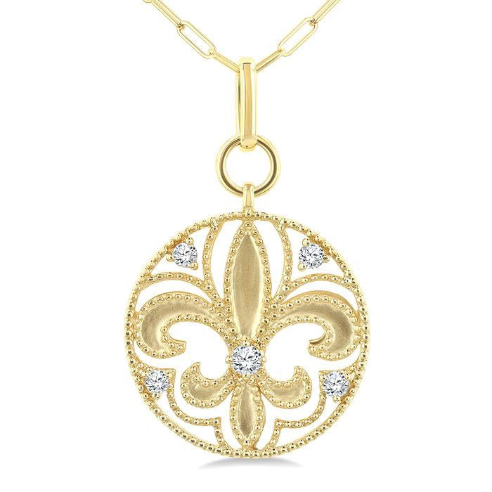 Fleur De Lis Medallion Diamond Fashion Pendant