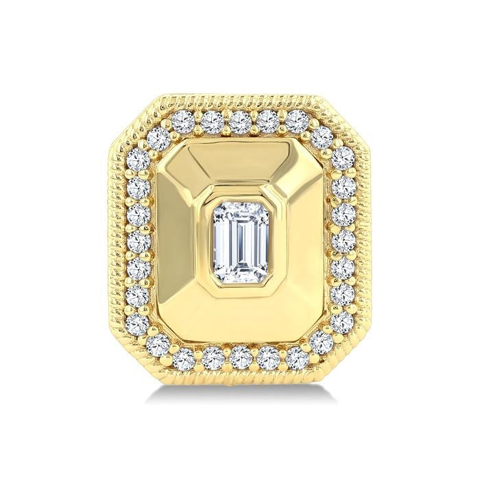 1/3 Ctw Open Window Octagon and Round Cut Golden Glow Diamond Fashion Stud Earrings in 14K Yellow Gold