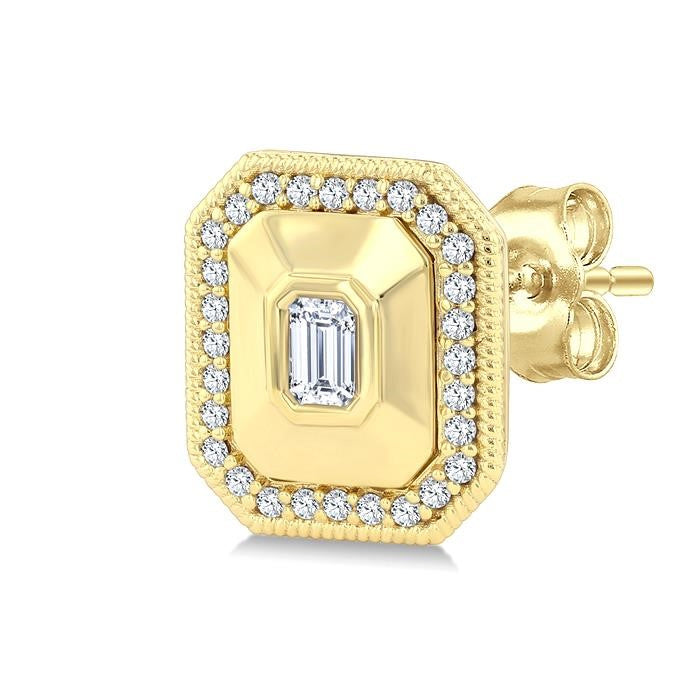 1/3 Ctw Open Window Octagon and Round Cut Golden Glow Diamond Fashion Stud Earrings in 14K Yellow Gold