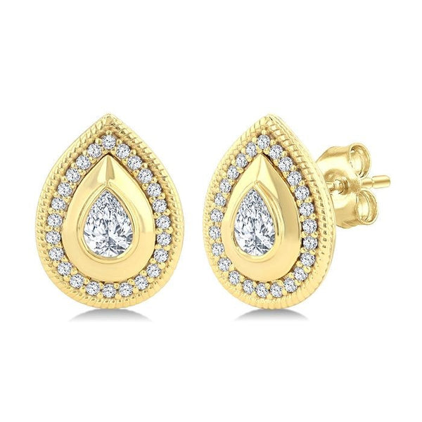 1/3 Ctw Open Window Pear and Round Cut Golden Glow Diamond Fashion Stud Earrings in 14K Yellow Gold
