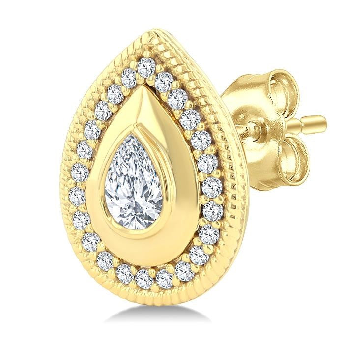 1/3 Ctw Open Window Pear and Round Cut Golden Glow Diamond Fashion Stud Earrings in 14K Yellow Gold