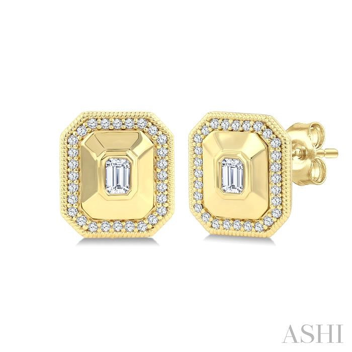 1/3 Ctw Open Window Octagon and Round Cut Golden Glow Diamond Fashion Stud Earrings in 14K Yellow Gold