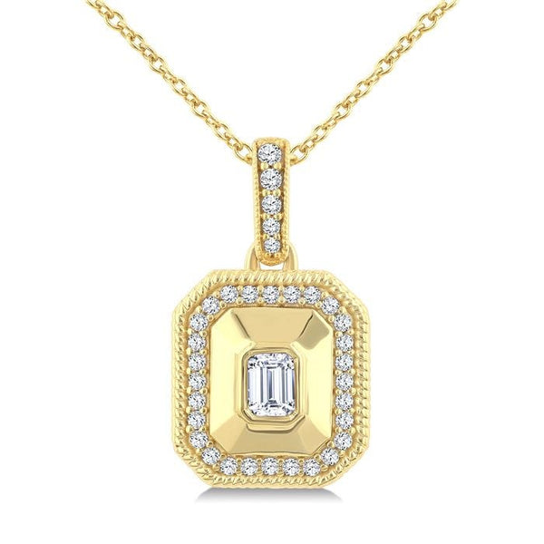 1/4 Ctw Open Window Octagon and Round Cut Golden Glow Diamond Fashion Pendant With Chain in 14K Yellow Gold