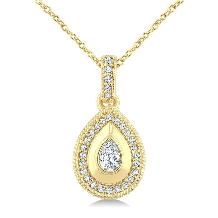 1/4 Ctw Open Window Pear and Round Cut Golden Glow Diamond Fashion Pendant With Chain in 14K Yellow Gold