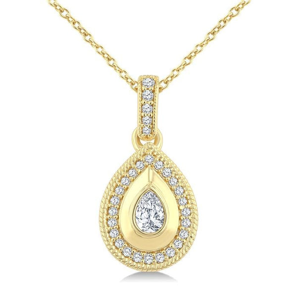1/4 Ctw Open Window Pear and Round Cut Golden Glow Diamond Fashion Pendant With Chain in 14K Yellow Gold