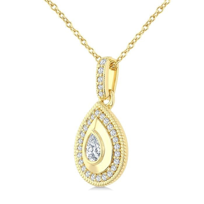 1/4 Ctw Open Window Pear and Round Cut Golden Glow Diamond Fashion Pendant With Chain in 14K Yellow Gold