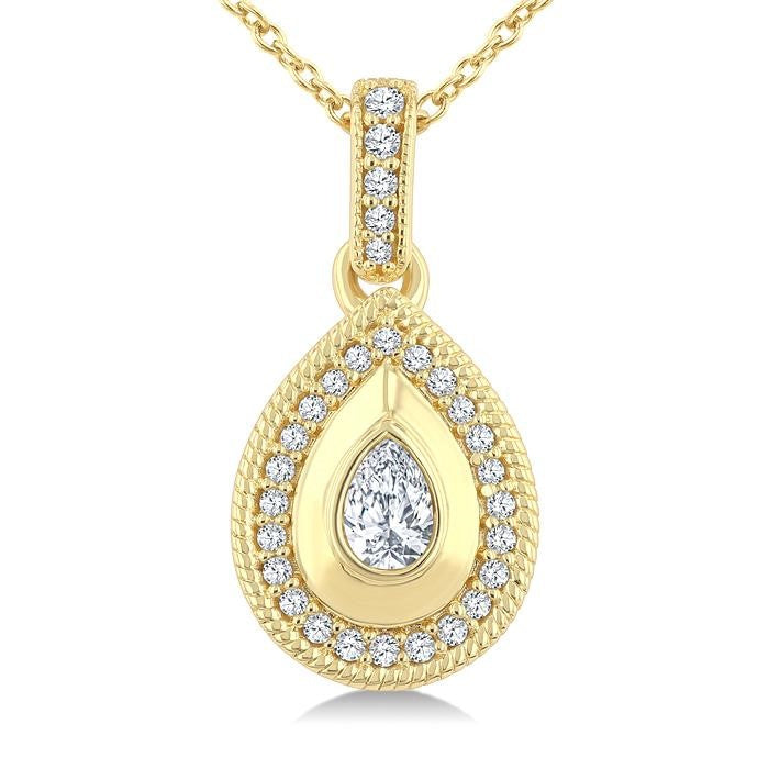 1/4 Ctw Open Window Pear and Round Cut Golden Glow Diamond Fashion Pendant With Chain in 14K Yellow Gold