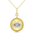1/10 Ctw Round Cut Diamond Evil Eye Round Fluted Medallion Fashion Pendant With Chain in 10K Yellow and White Gold