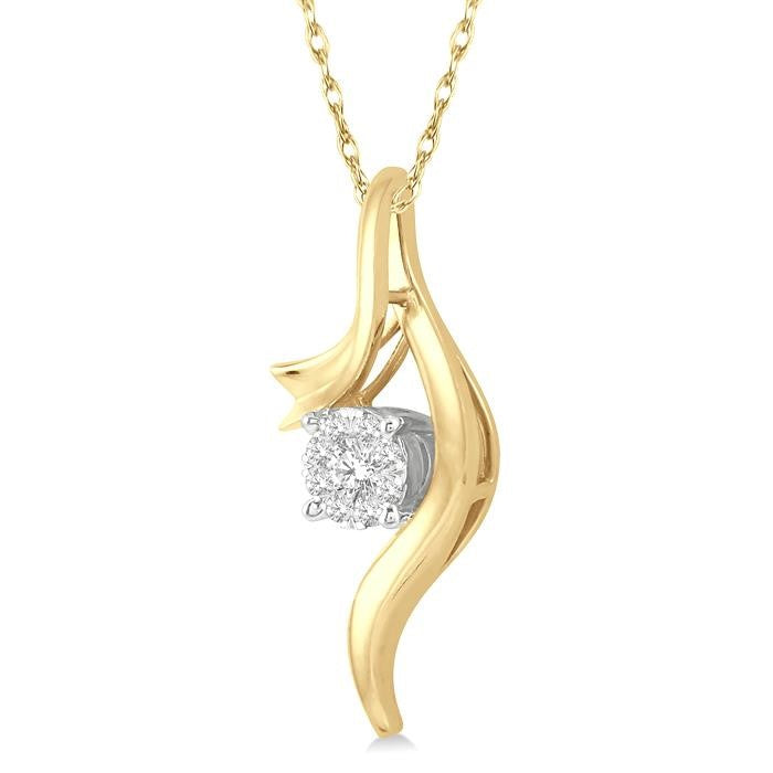 1/6 Ctw Curved Shine Bright Round Cut Diamond Pendant in 14K Yellow and White Gold with chain