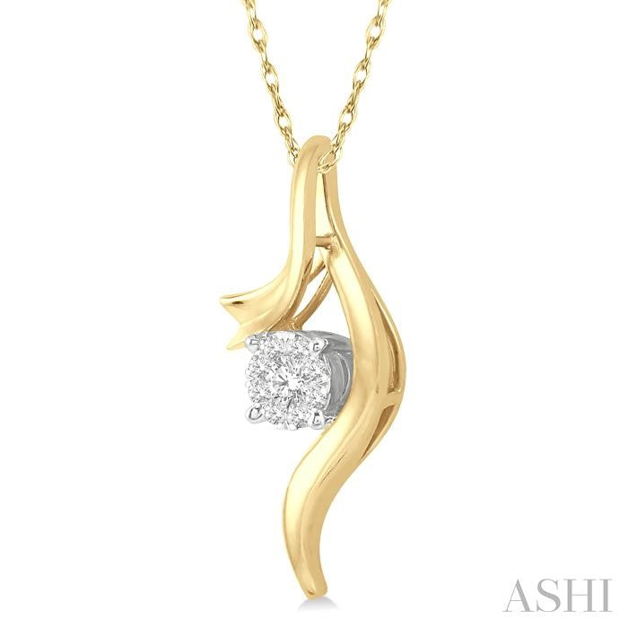 1/6 Ctw Curved Shine Bright Round Cut Diamond Pendant in 14K Yellow and White Gold with chain