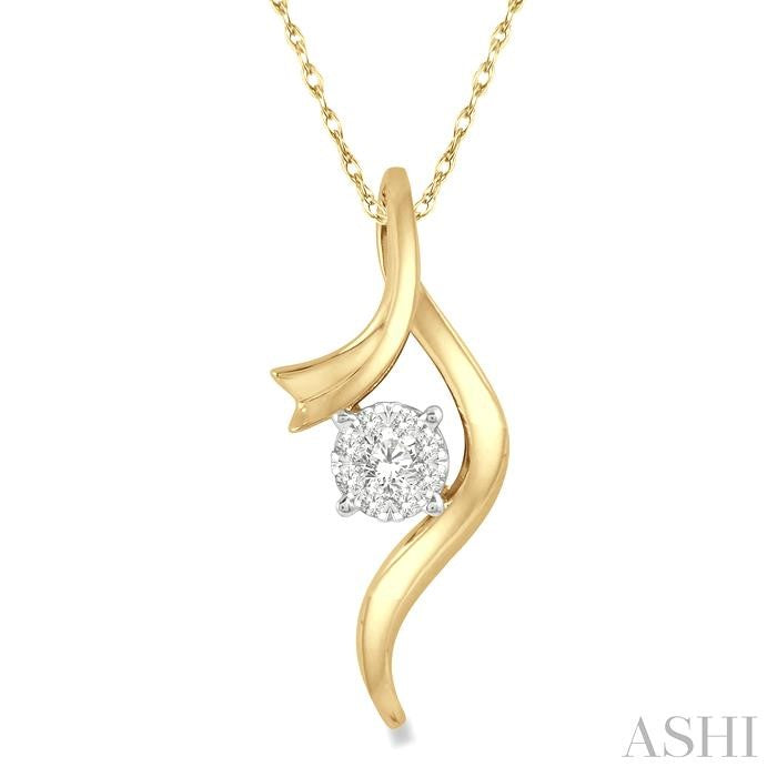 1/6 Ctw Curved Shine Bright Round Cut Diamond Pendant in 14K Yellow and White Gold with chain