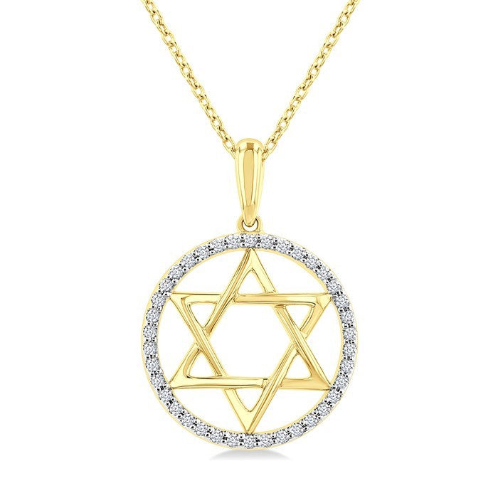 1/6 Ctw Star of David Round Cut Diamond Circle Fashion Pendant With Chain in 10K Yellow Gold