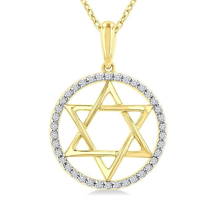 1/6 Ctw Star of David Round Cut Diamond Circle Fashion Pendant With Chain in 10K Yellow Gold
