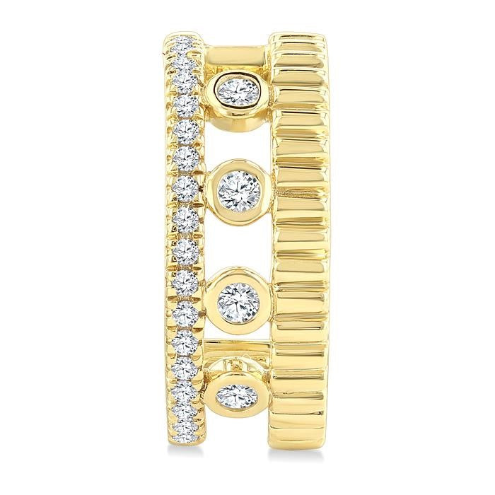 1/5 Ctw Bezel and Prong Set Round Cut Diamond Bold Fluted Fashion Earrings in 10K Yellow Gold