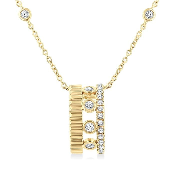 1/5 Ctw Bezel and Prong Set Round Cut Diamond Bold Fluted Layered Fashion Pendant With Chain in 10K Yellow Gold