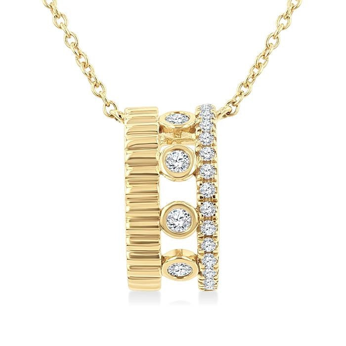 1/5 Ctw Bezel and Prong Set Round Cut Diamond Bold Fluted Layered Fashion Pendant With Chain in 10K Yellow Gold