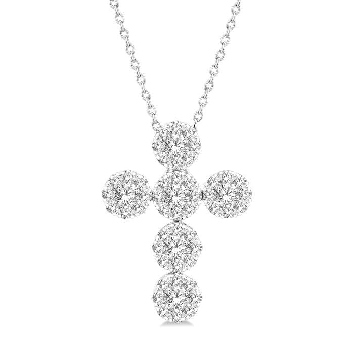 1 Ctw Shine Bright Cross Round Cut Diamond Fashion Pendant With Chain in 14K White Gold