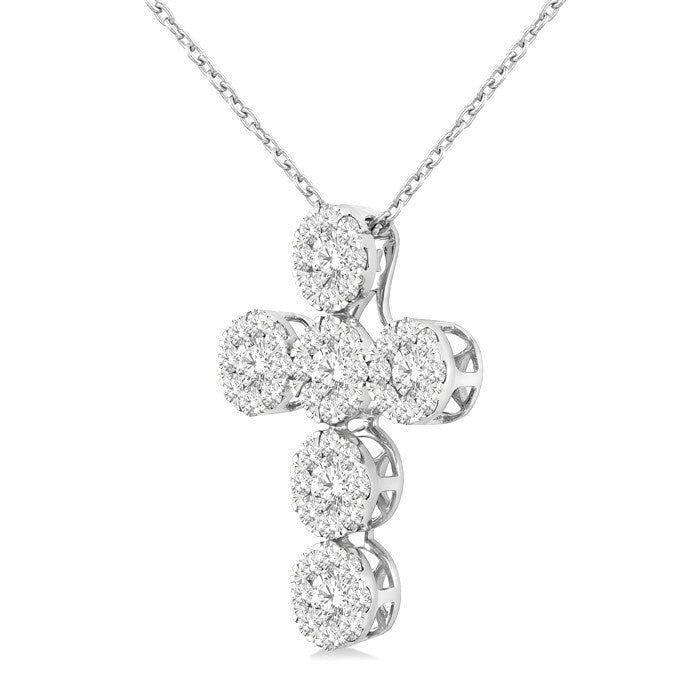 1 Ctw Shine Bright Cross Round Cut Diamond Fashion Pendant With Chain in 14K White Gold