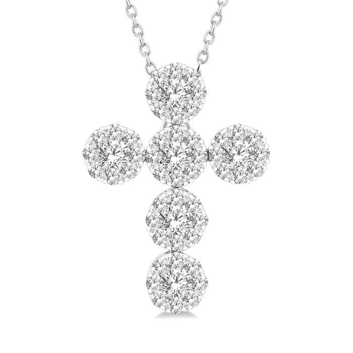 1 Ctw Shine Bright Cross Round Cut Diamond Fashion Pendant With Chain in 14K White Gold