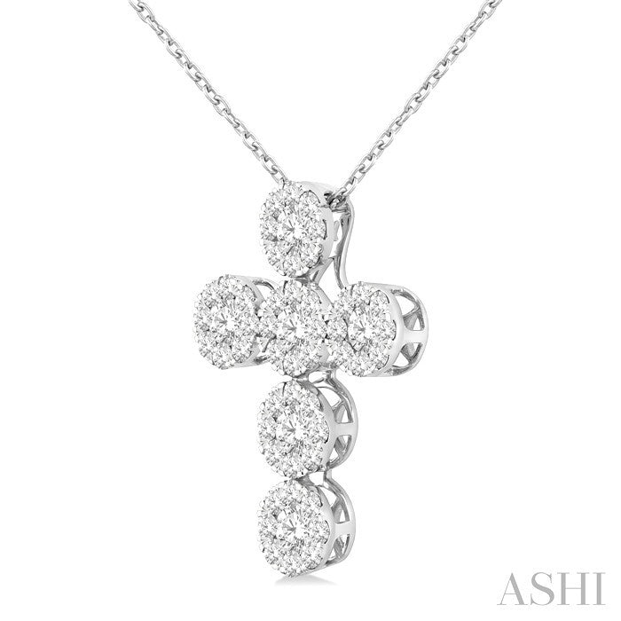 1 Ctw Shine Bright Cross Round Cut Diamond Fashion Pendant With Chain in 14K White Gold