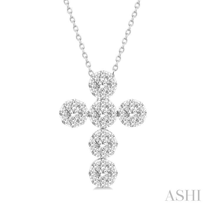 1 Ctw Shine Bright Cross Round Cut Diamond Fashion Pendant With Chain in 14K White Gold