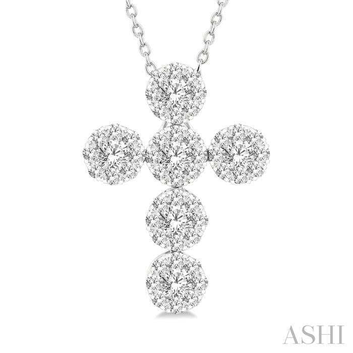 1 Ctw Shine Bright Cross Round Cut Diamond Fashion Pendant With Chain in 14K White Gold