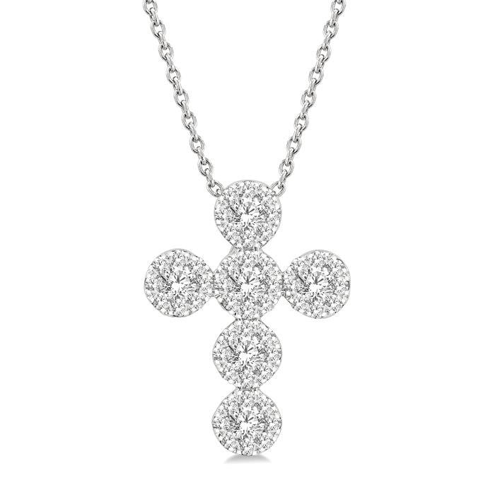 1/2 Ctw Shine Bright Cross Round Cut Diamond Fashion Pendant With Chain in 14K White Gold