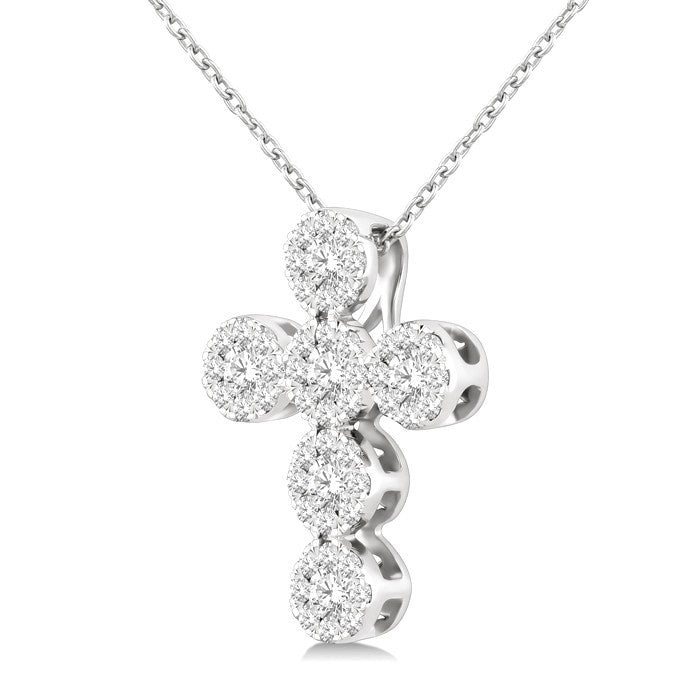 1/2 Ctw Shine Bright Cross Round Cut Diamond Fashion Pendant With Chain in 14K White Gold