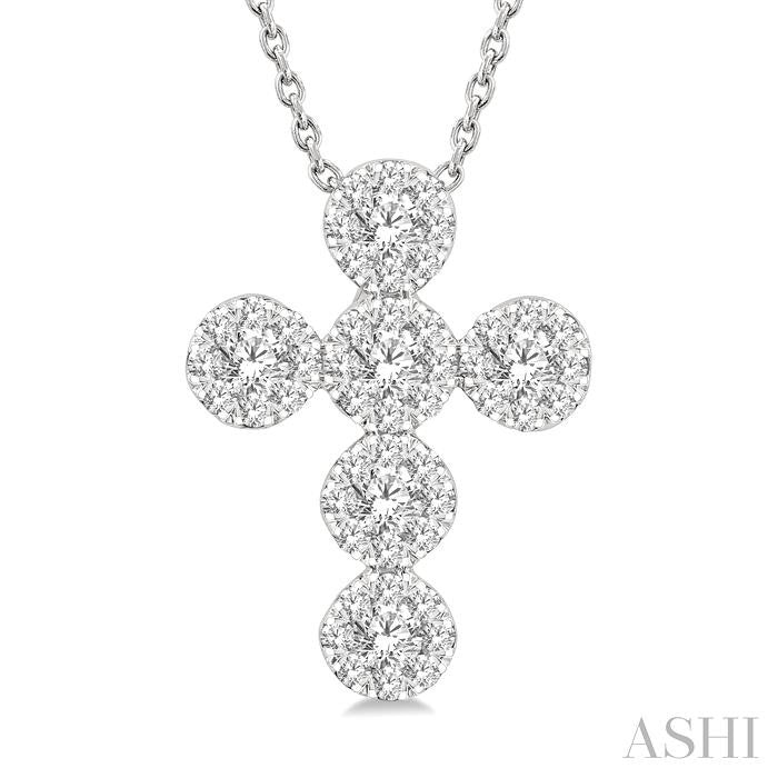 1/2 Ctw Shine Bright Cross Round Cut Diamond Fashion Pendant With Chain in 14K White Gold