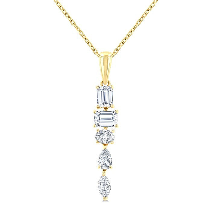 7/8 Ctw Mixed Diamond Cut Dangle Fashion Pendant With Chain in 14K Yellow Gold