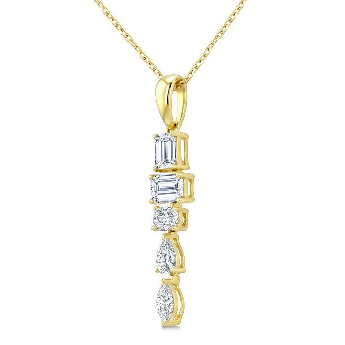 7/8 Ctw Mixed Diamond Cut Dangle Fashion Pendant With Chain in 14K Yellow Gold