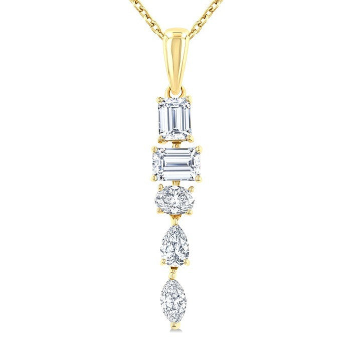 7/8 Ctw Mixed Diamond Cut Dangle Fashion Pendant With Chain in 14K Yellow Gold