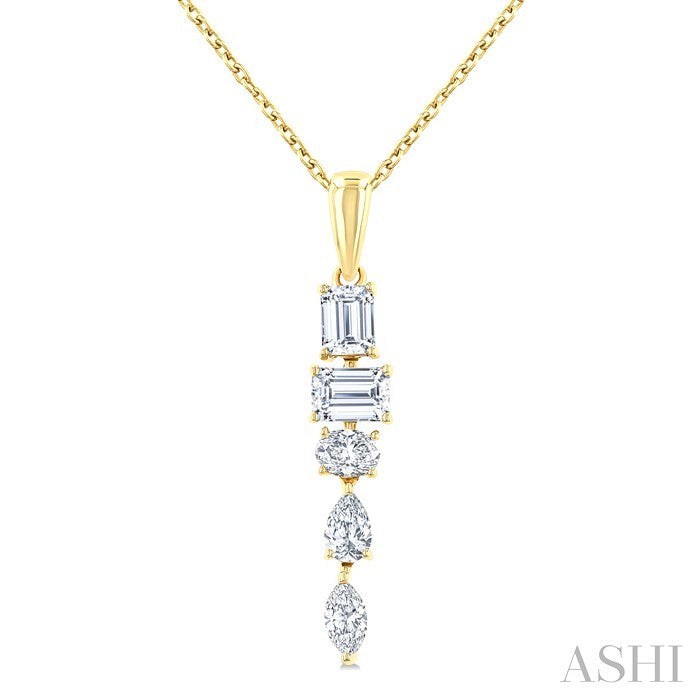7/8 Ctw Mixed Diamond Cut Dangle Fashion Pendant With Chain in 14K Yellow Gold