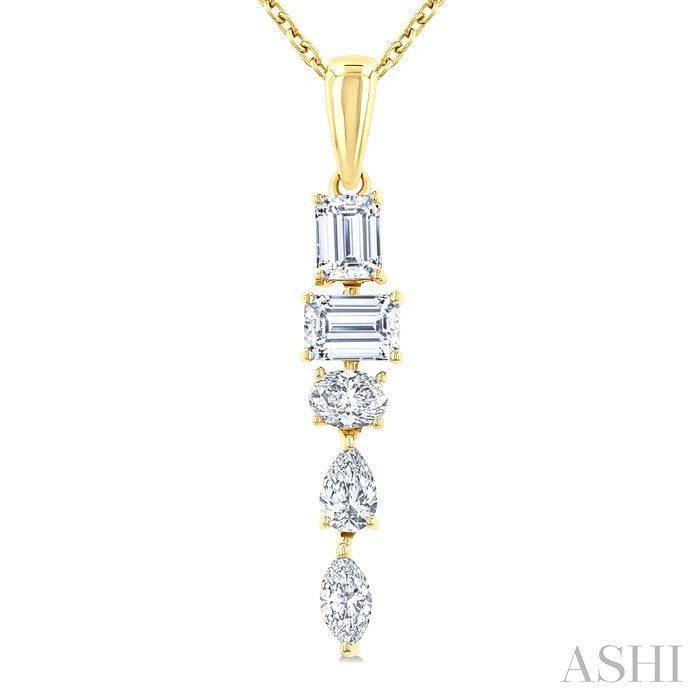 7/8 Ctw Mixed Diamond Cut Dangle Fashion Pendant With Chain in 14K Yellow Gold
