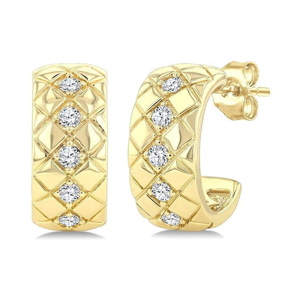 1/5 Ctw Bold Diagonal Crisscross Round Cut Golden Glow Diamond Fashion Half Hoop Earrings in 10K Yellow Gold